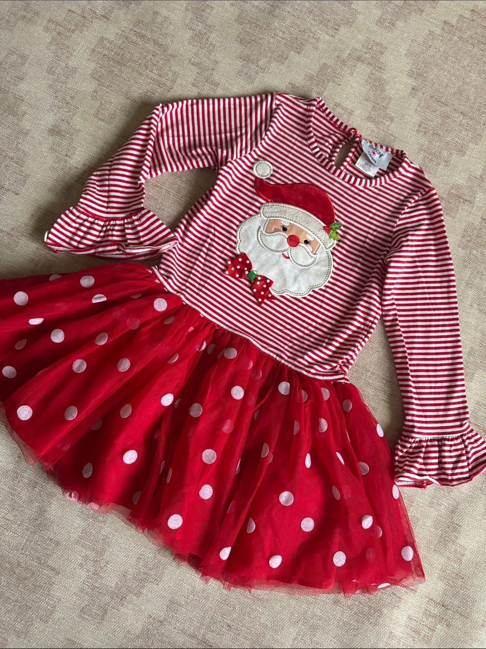 Counting Daisies Christmas Santa Stripe & Polka Dot Tutu Dress Girls size 6